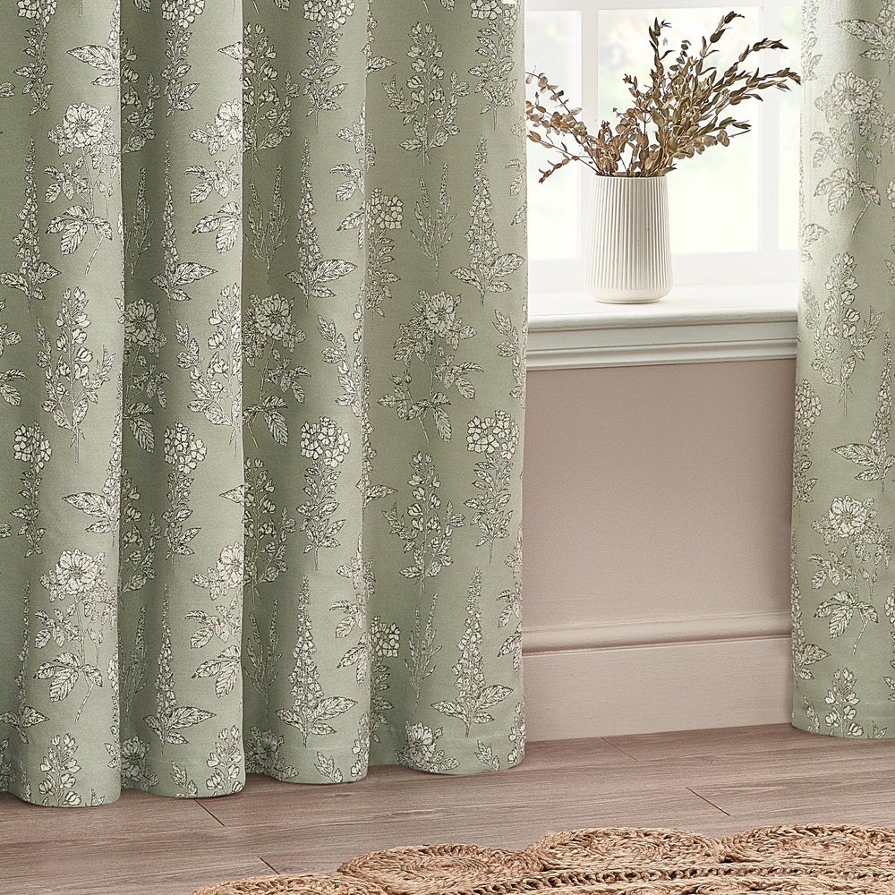 Floral Green Curtains - Sophia Fully Lined Floral Jacquard Eyelet Curtains Sage Wylder