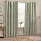 Floral Green Curtains - Sophia Fully Lined Floral Jacquard Eyelet Curtains Sage Wylder