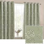 Floral Green Curtains - Sophia Fully Lined Floral Jacquard Eyelet Curtains Sage Wylder