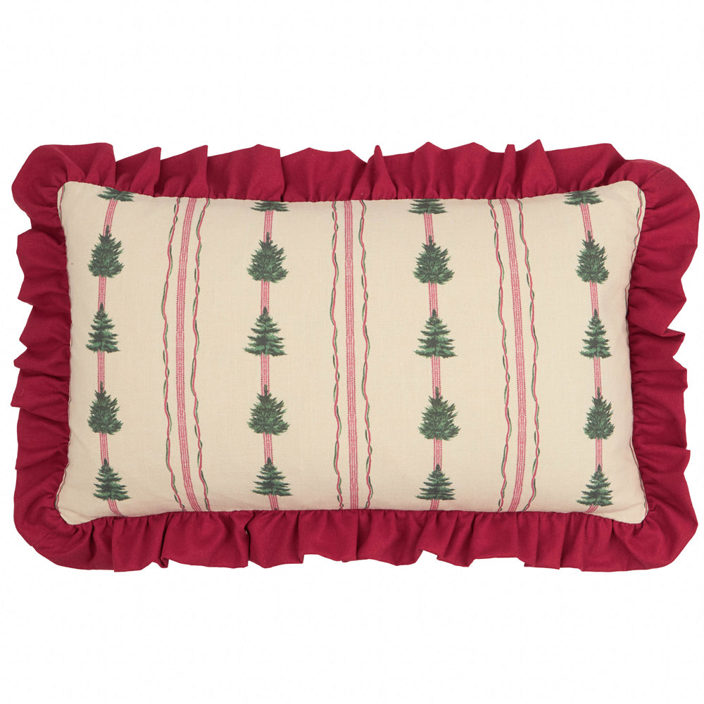 Striped Beige Cushions - Spruce Stripes Christmas Cushion Cover Linen/Dark Red Wylder