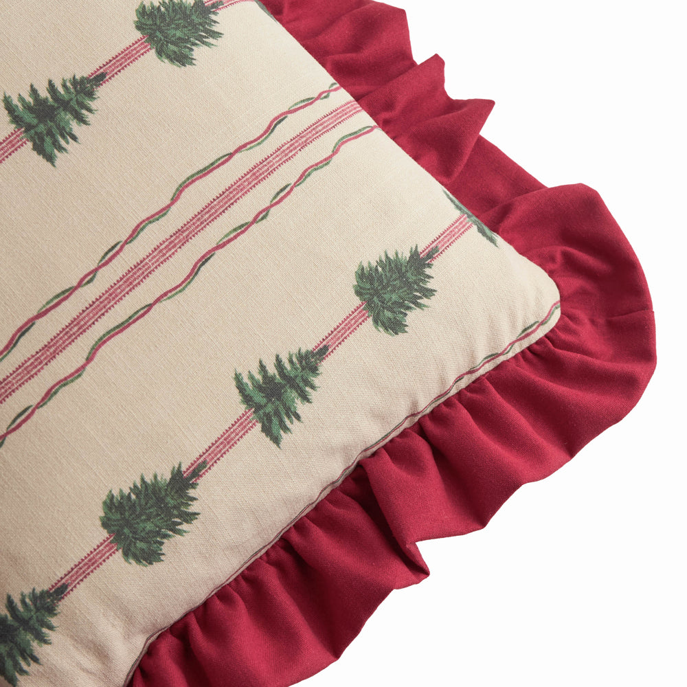Striped Beige Cushions - Spruce Stripes Christmas Cushion Cover Linen/Dark Red Wylder