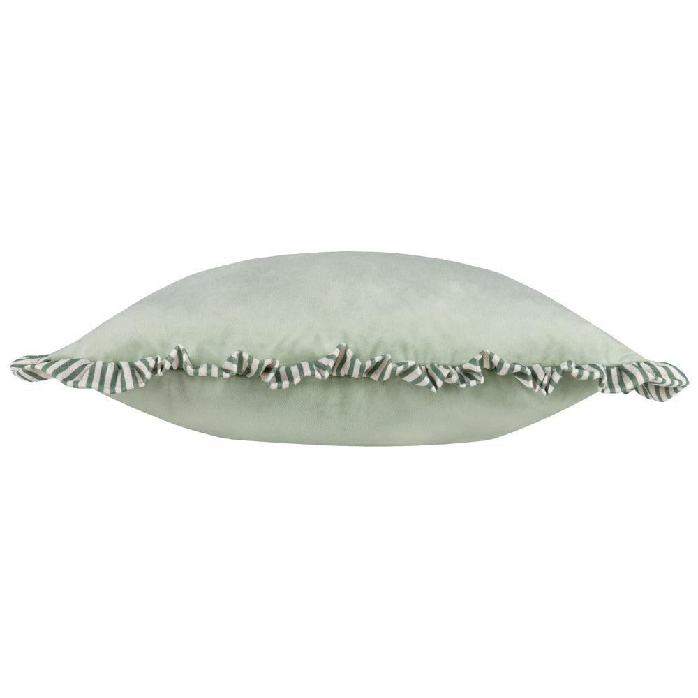 Plain Green Cushions - Solene Ruffle Matte Velvet Cushion Cover Sage Wylder