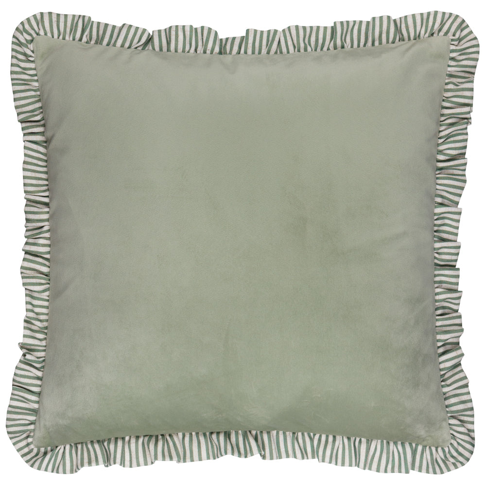 Plain Green Cushions - Solene Ruffle Matte Velvet Cushion Cover Sage Wylder