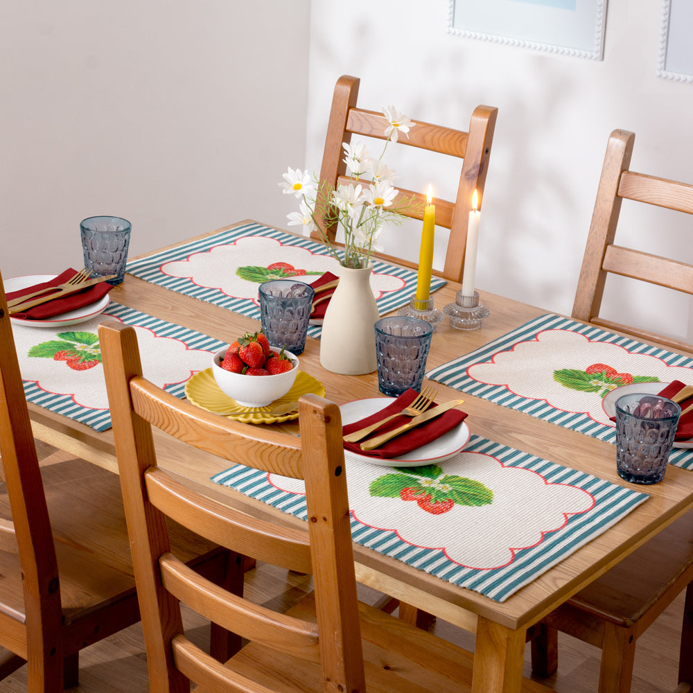 Striped Blue Kitchen - Strawberry Stripes Set of 4 Indoor/Outdoor Placemats Candy Cane Wylder