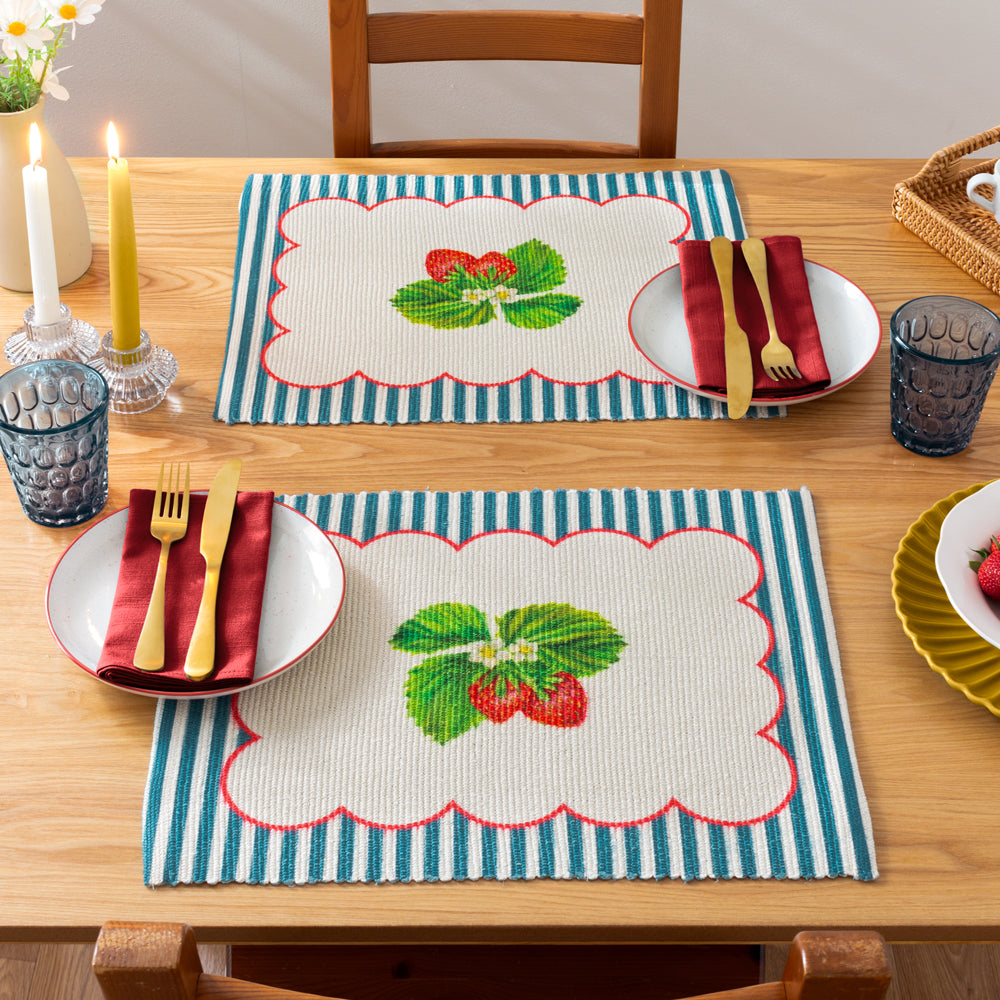 Striped Blue Kitchen - Strawberry Stripes Set of 4 Indoor/Outdoor Placemats Candy Cane Wylder