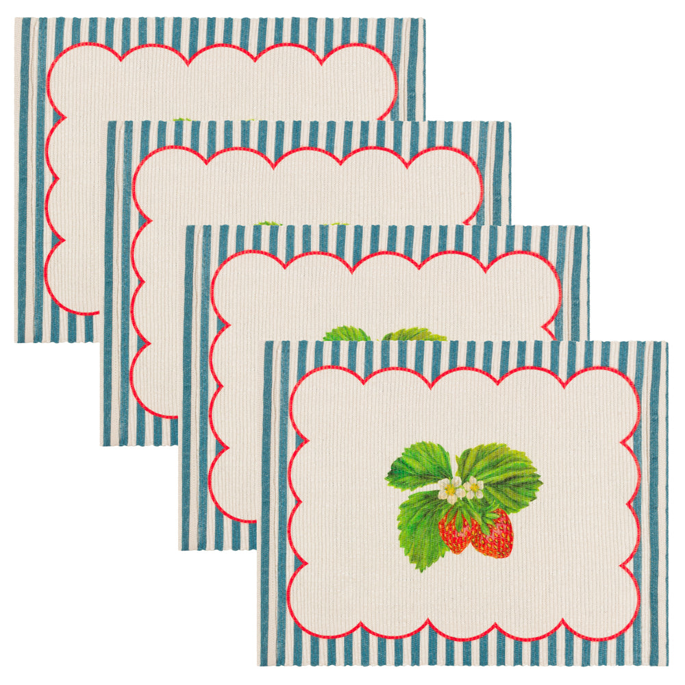Striped Blue Kitchen - Strawberry Stripes Set of 4 Indoor/Outdoor Placemats Candy Cane Wylder