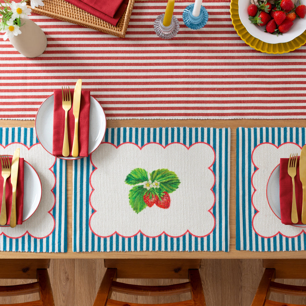 Striped Blue Kitchen - Strawberry Stripes Set of 4 Indoor/Outdoor Placemats Candy Cane Wylder