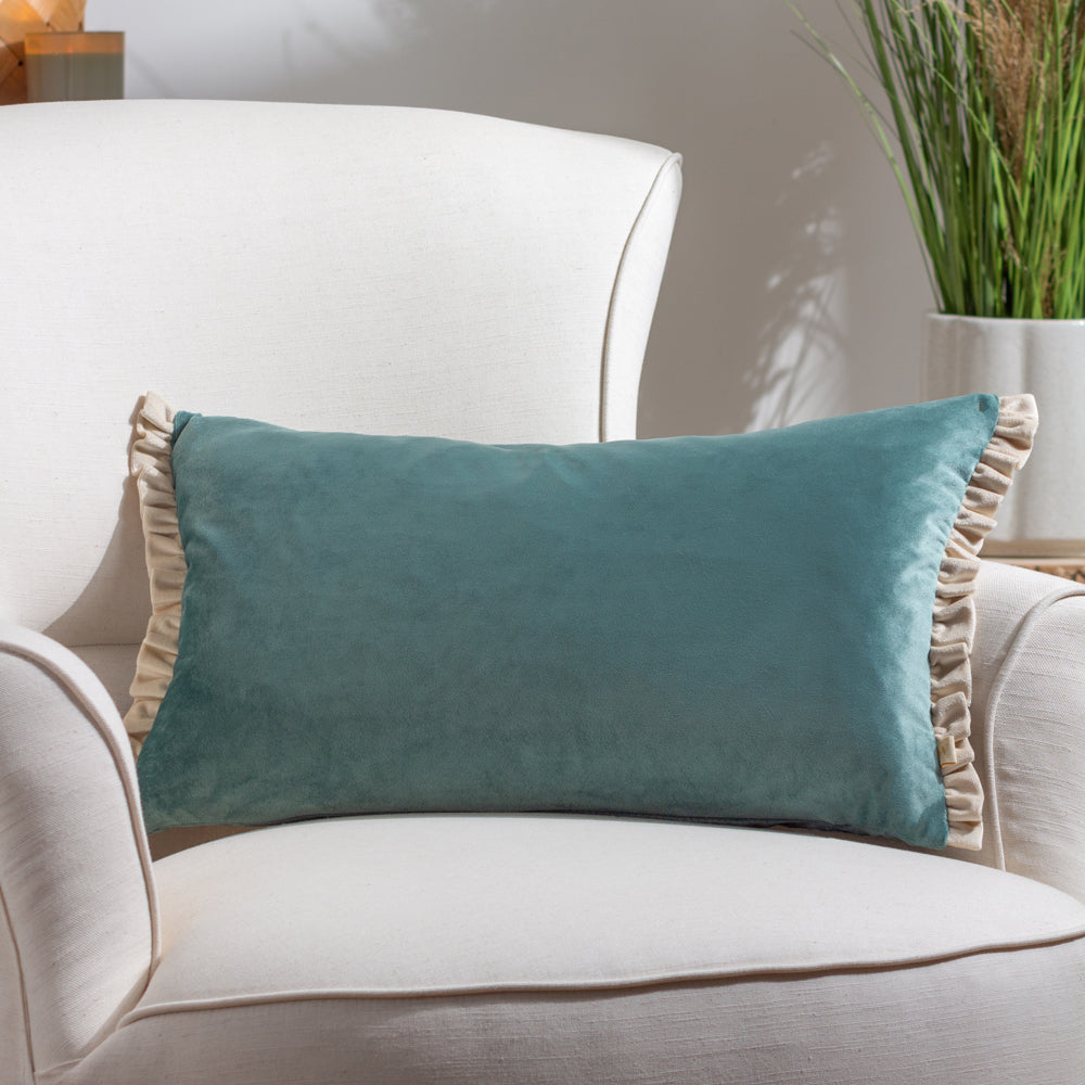 Plain Blue Cushions - Tilly Velvet Cushion Cover Duck Egg/Pumice Wylder