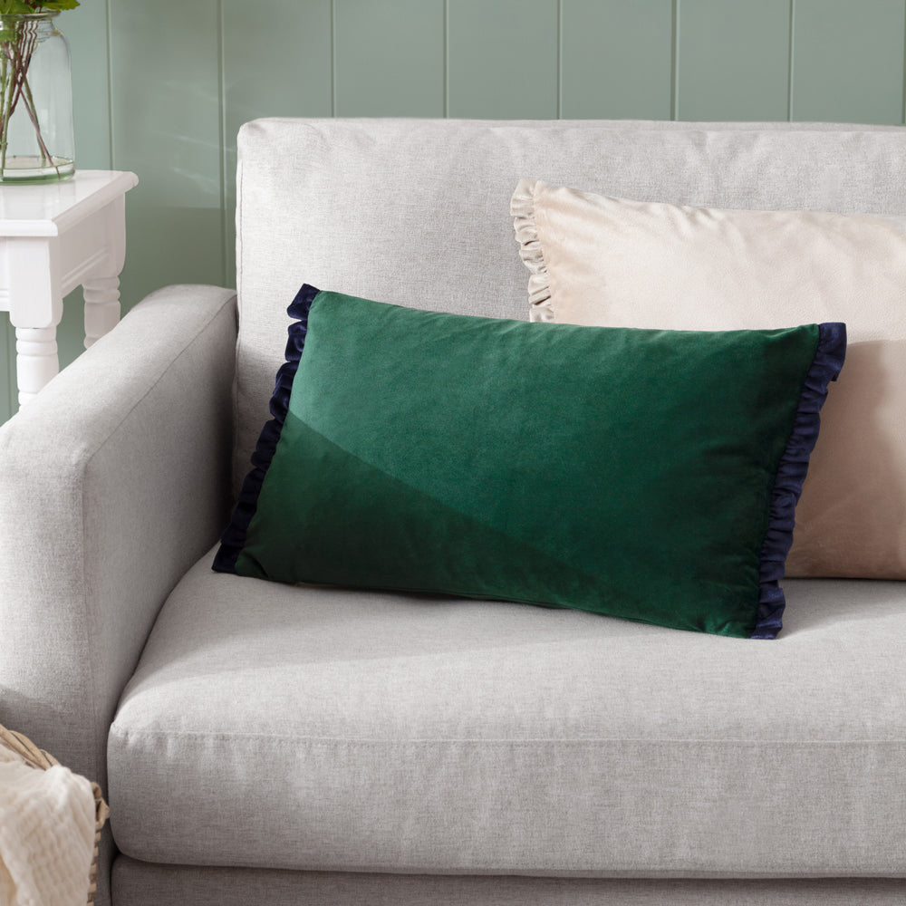 Plain Green Cushions - Tilly Velvet Cushion Cover Pine/Navy Wylder