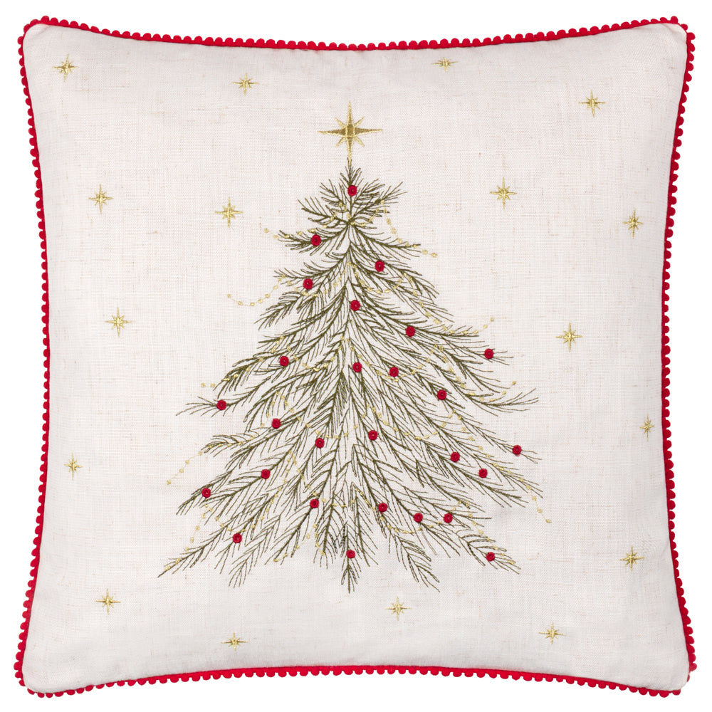 Woodland Beige Cushions - Twinkling Tree Embroidered Cushion Cover Natural Wylder