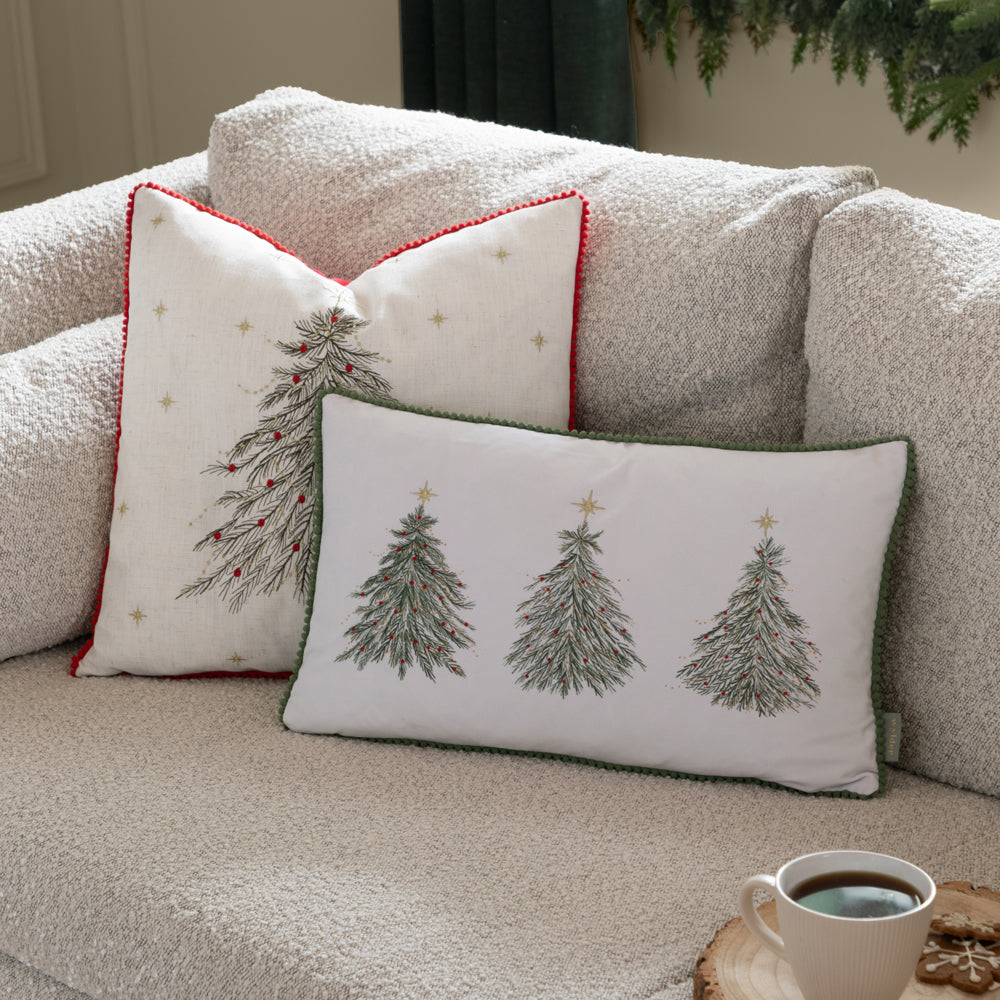 Woodland Beige Cushions - Twinkling Tree Embroidered Cushion Cover Natural Wylder