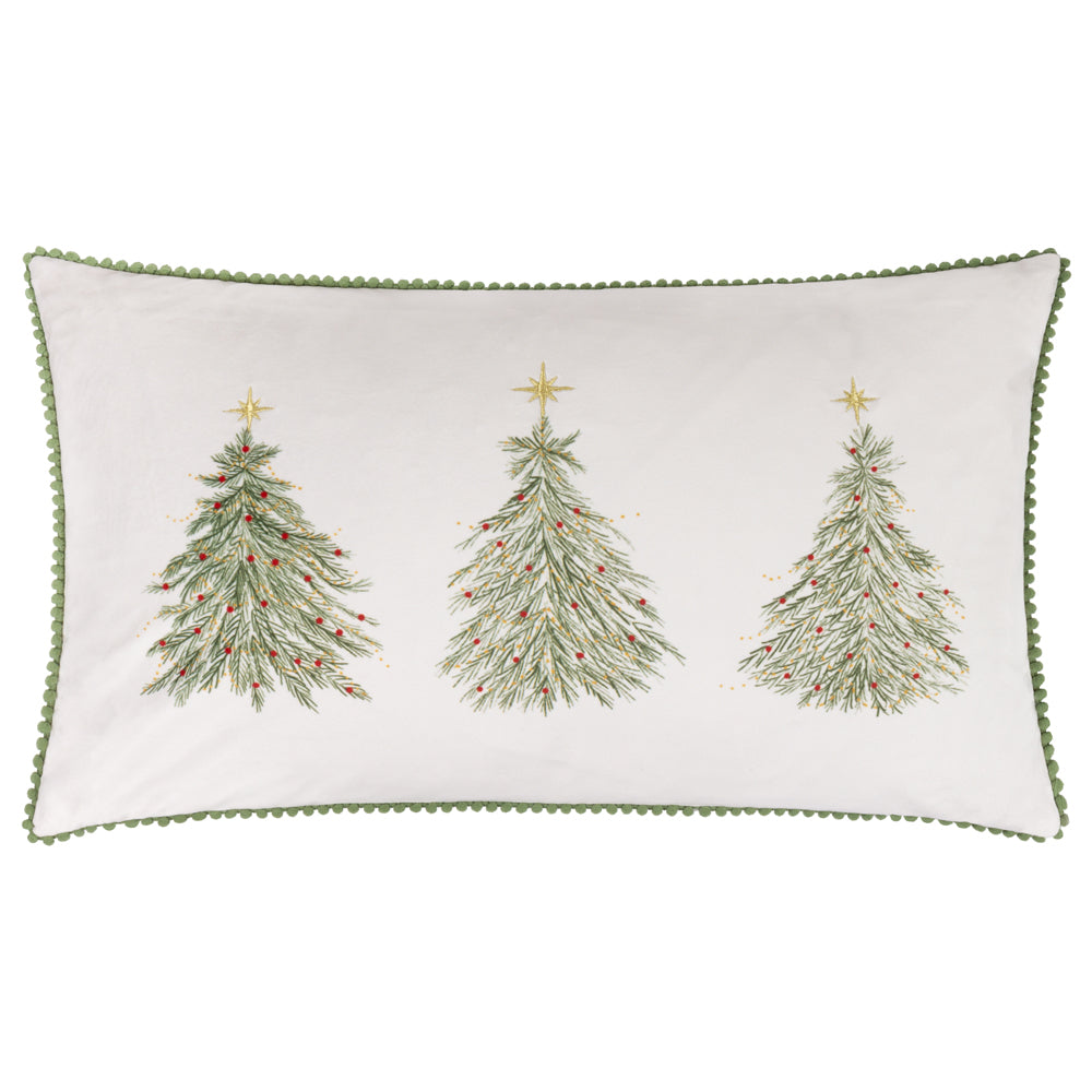 Woodland Green Cushions - Twinkling Tree Trio Embroidered Cushion Cover Green Wylder