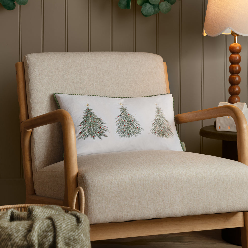 Woodland Green Cushions - Twinkling Tree Trio Embroidered Cushion Cover Green Wylder