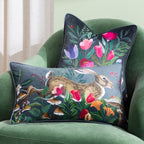 Animal Blue Cushions - Wild Garden Leaping Hare Cushion Cover Navy Wylder