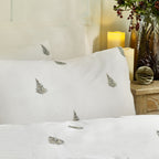Woodland White Bedding  - Winter Forest 100% Cotton Embroidered Duvet Cover Set White/Forest green Wylder