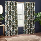 Floral Green Curtains - Woodlands Fully Lined Floral Jacquard Eyelet Curtains Green Wylder