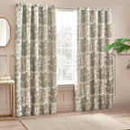 Floral Beige Curtains - Woodlands Fully Lined Floral Jacquard Eyelet Curtains Natural Wylder