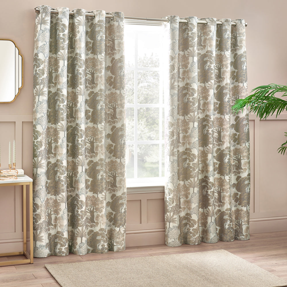 Floral Beige Curtains - Woodlands Fully Lined Floral Jacquard Eyelet Curtains Natural Wylder
