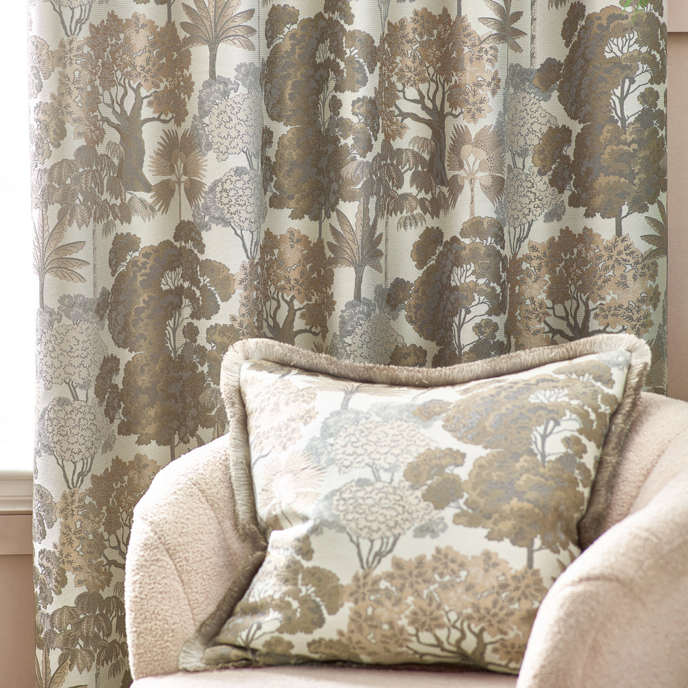 Floral Beige Curtains - Woodlands Fully Lined Floral Jacquard Eyelet Curtains Natural Wylder