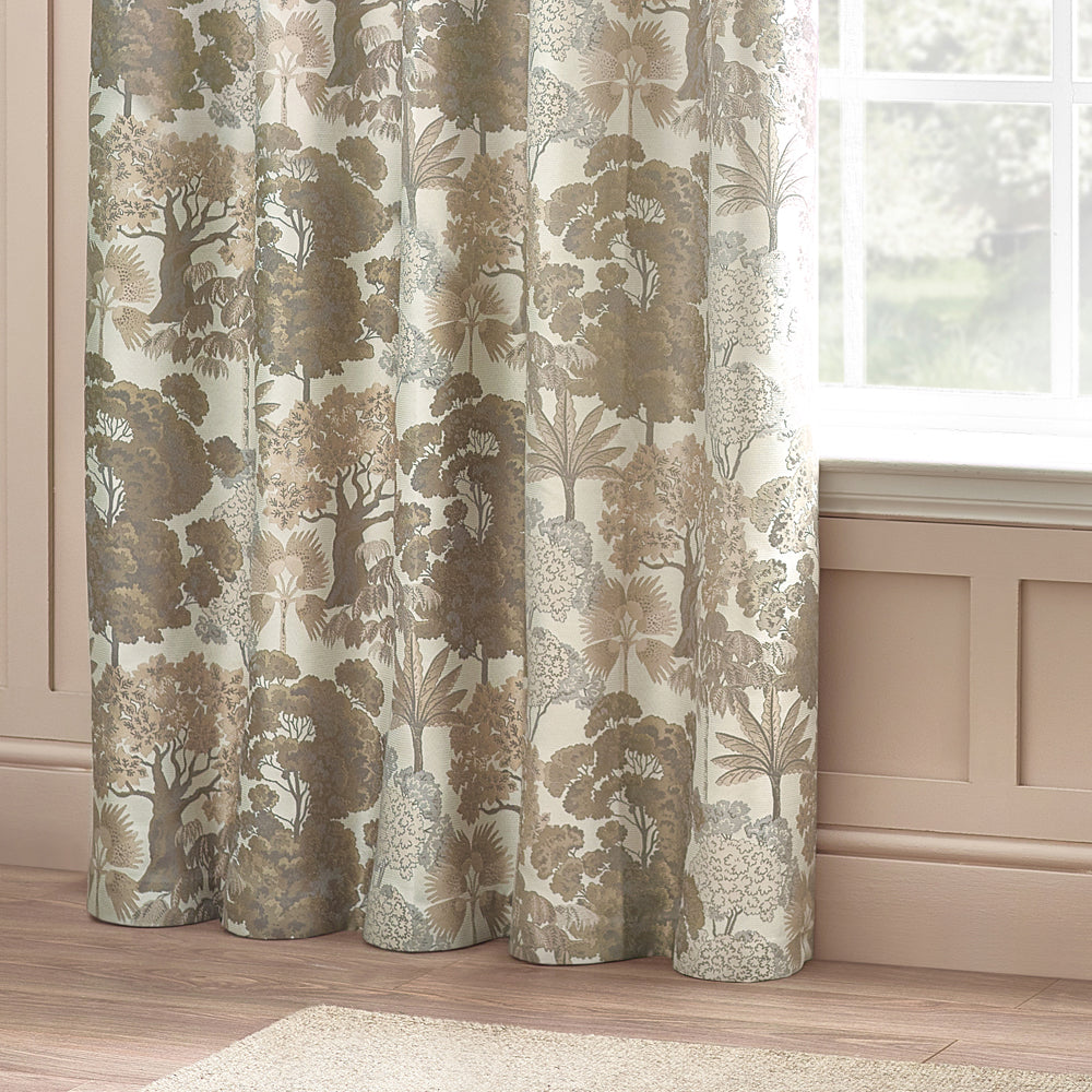 Floral Beige Curtains - Woodlands Fully Lined Floral Jacquard Eyelet Curtains Natural Wylder