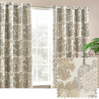 Floral Beige Curtains - Woodlands Fully Lined Floral Jacquard Eyelet Curtains Natural Wylder