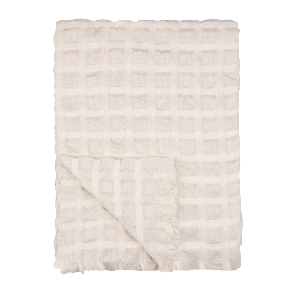 Check Beige Throws - Walton Waffle Fringed Throw Linen Wylder