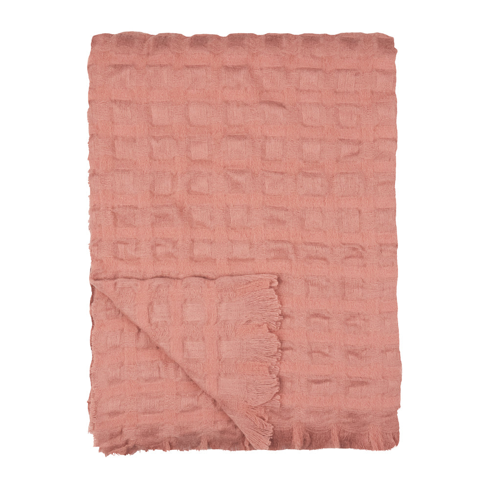 Check Pink Throws - Walton Waffle Fringed Throw Rose Wylder