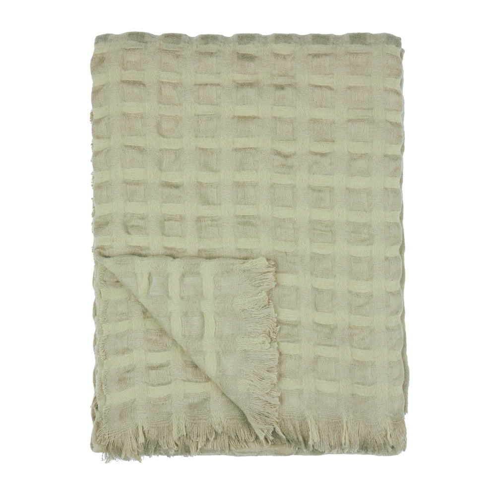 Check Green Throws - Walton Waffle Fringed Throw Sage Wylder