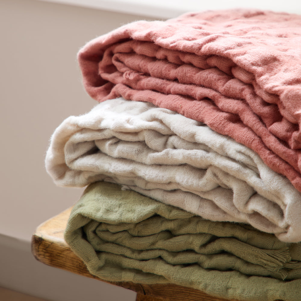 Check Green Throws - Walton Waffle Fringed Throw Sage Wylder